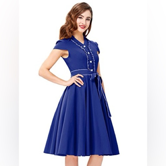Anni Coco NWT pinup rockabilly retro Royal Blue Dress XL Bettie Twee 50s 60s - Picture 2 of 11